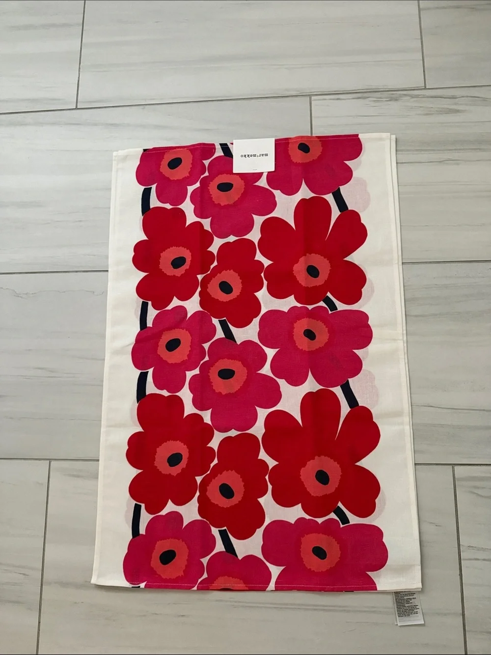 Marimekko Unikko Poppy Linen Blend Red White Floral Kitchen Tea Towel Set (2)